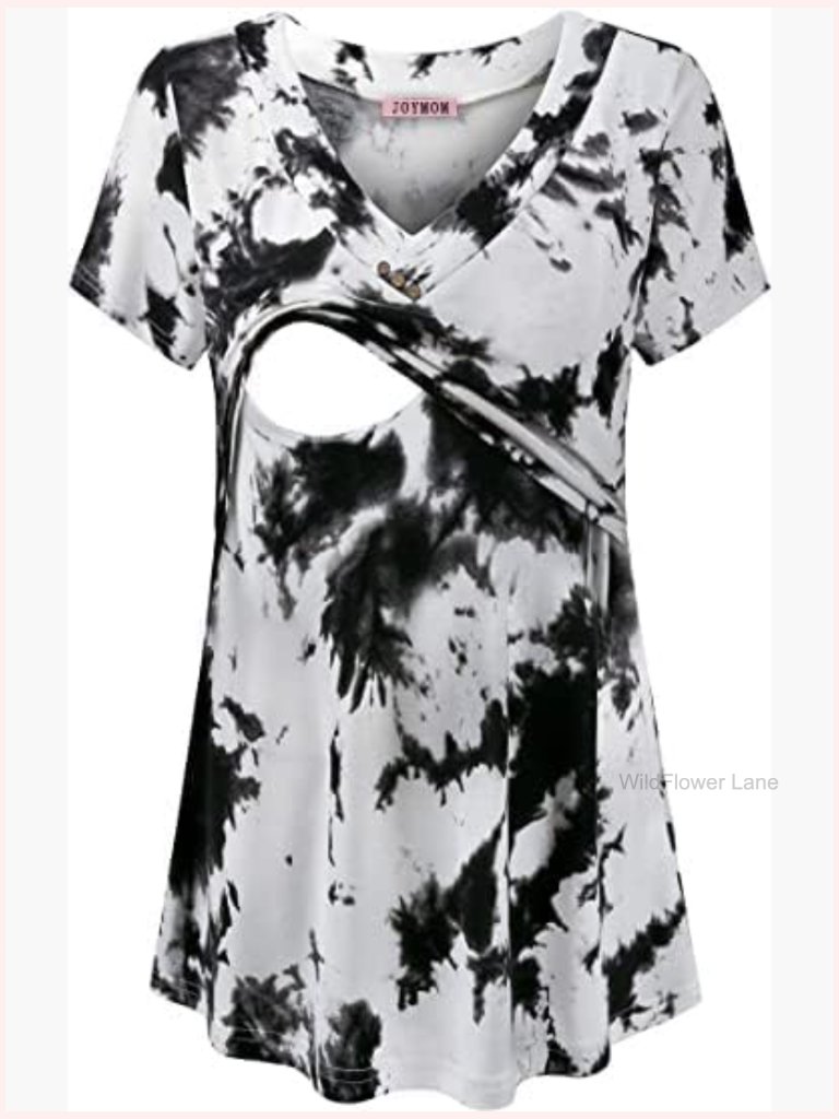 V Neck Short Sleeve Nursing Tops Maternity Breastfeeding Shirts S-2xl